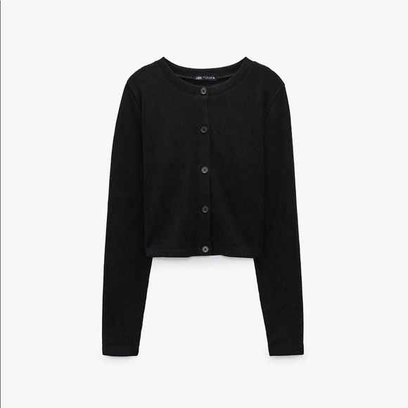 Zara Black Ribbed Button-Front Cardigan - Picture 3 of 3